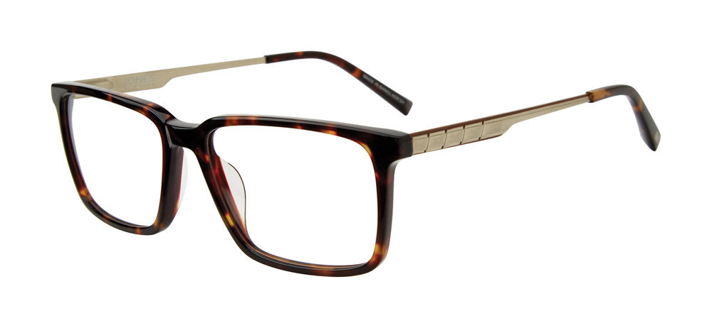 Jones New York VJOM558 Rectangle Eyeglasses in Havana — men's acetate front metal temple frame
