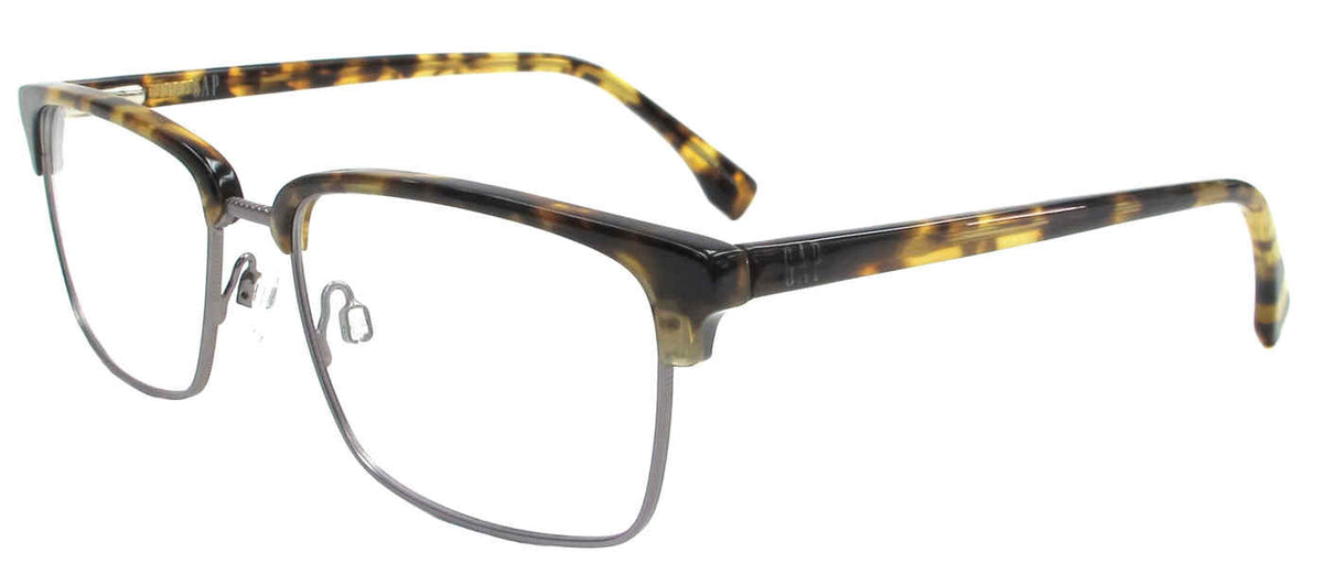 Gap VGP031 men's rectangular plastic eyeglasses in Havana with a patterned browline, slender metallic-tone lower rims, and adjustable nose pads.


