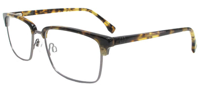 Gap VGP031 men's rectangular plastic eyeglasses in Havana with a patterned browline, slender metallic-tone lower rims, and adjustable nose pads.

