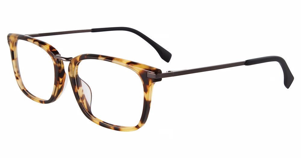 Gap VGP026 men's geometric plastic eyeglasses in Havana with a patterned full-rim front, slim dark temples, and black temple tips.

