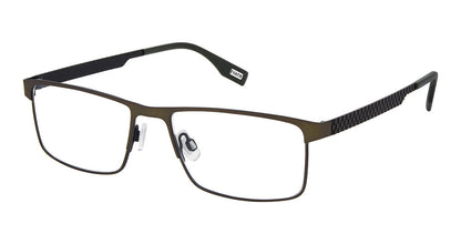 Khaki Black:
EVATIK E-9309 Modified Square Eyeglasses in Khaki Black — men's full stainless steel frame, single bridge, prescription-ready
