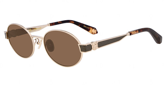 Roberto Cavalli SRC171M unisex oval metal sunglasses in Light Gold with Tortoise, with brown lenses.