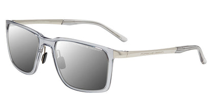 Porsche Design P86002 men's full-rim square sunglasses in Lt Grey Palladium, with a translucent light gray front, gray reflective-looking lenses and silver-tone temples.

