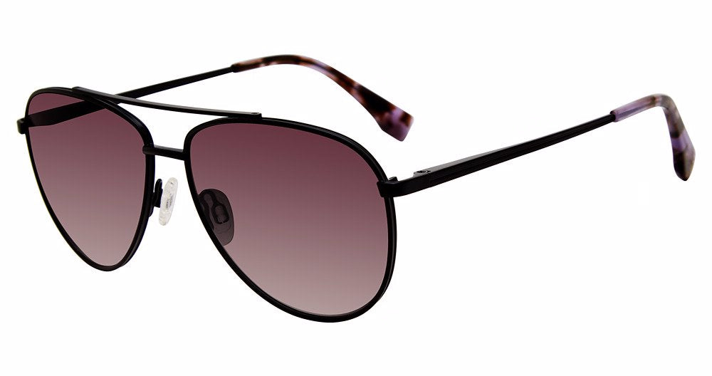 Gap SGP022 women's aviator metal sunglasses in Matte Black with a full rim, double bridge, dark gradient lenses, and patterned temple tips.⠋

