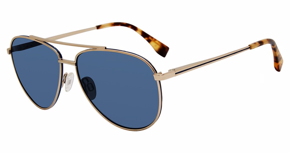 Gap SGP022 women's aviator metal sunglasses in Matte Gold with a full rim, double bridge, blue-toned lenses, and patterned temple tips.

