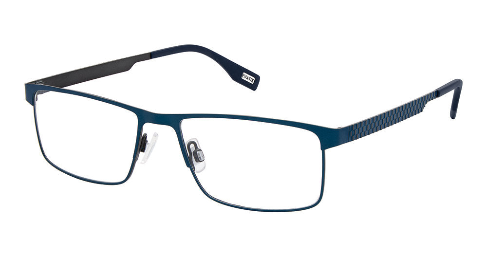 Navy Grey:
EVATIK E-9309 Modified Square Eyeglasses in Navy Grey — men's full stainless steel frame, single bridge, prescription-ready
