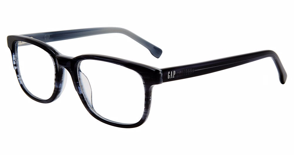 Gap VGP043 men's square plastic eyeglasses in Navy Striped with a full rim, single bridge, and subtle tonal patterning.