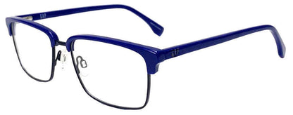 Gap VGP031 men's rectangular plastic eyeglasses in Navy with a full rim, defined blue browline, slender dark lower rims, and adjustable nose pads.