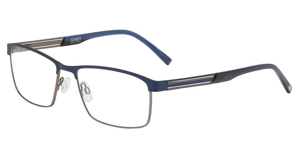 “Jones New York J366 men's rectangle metal eyeglasses in Navy — adjustable nose pads.”