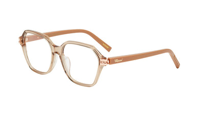 Chopard VCH429S women's square full-rim eyeglasses in Nude Powder with metallic-tone temple accents.

