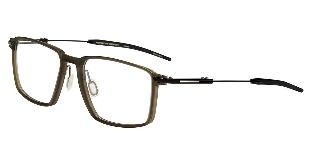 Porsche Design P81006 men's square full-rim eyeglasses in Olive Black, with an olive-tone front, slim black temples and black curved tips.


