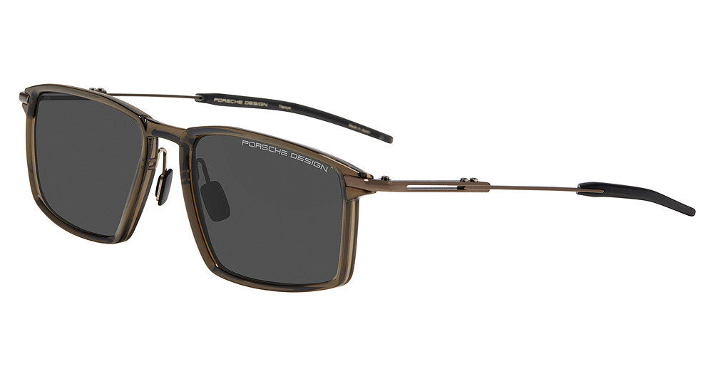 Porsche Design P86006 men's square full-rim sunglasses in Olive Brown Grey, with a translucent olive-brown front, dark lenses and slim temples.

