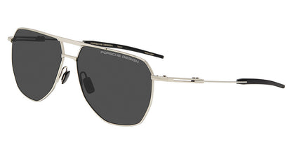 Porsche Design P86005 men's full-rim navigator sunglasses in Palladium Black Grey, with a silver-tone frame, dark gray lenses and black temple tips.

