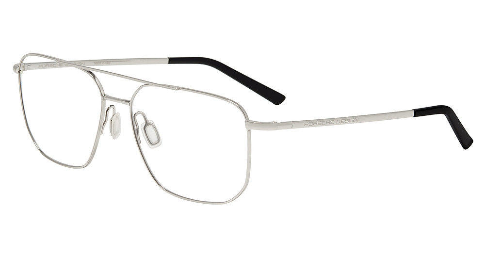 Porsche Design P81002 men's navigator full-rim eyeglasses in Palladium Black, with a silver-tone double bridge and black temple tips.

