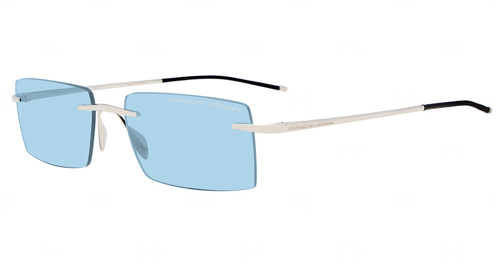 Porsche Design P86018 men's square metal sunglasses in Palladium Blue, with pale blue lenses, exposed lens edges and silver-tone bridge and temples.

