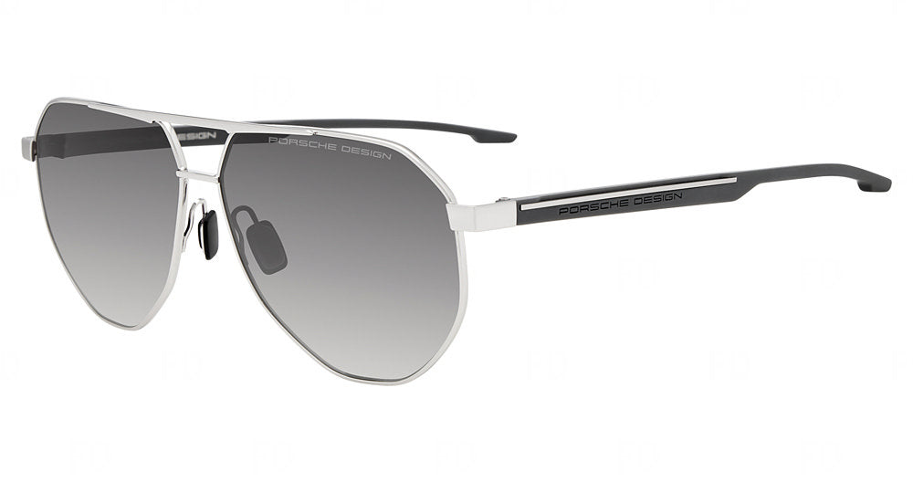 Porsche Design P86013 men's aviator metal sunglasses in Palladium Grey, with gray gradient lenses, a silver-tone double bridge and dark temples.

