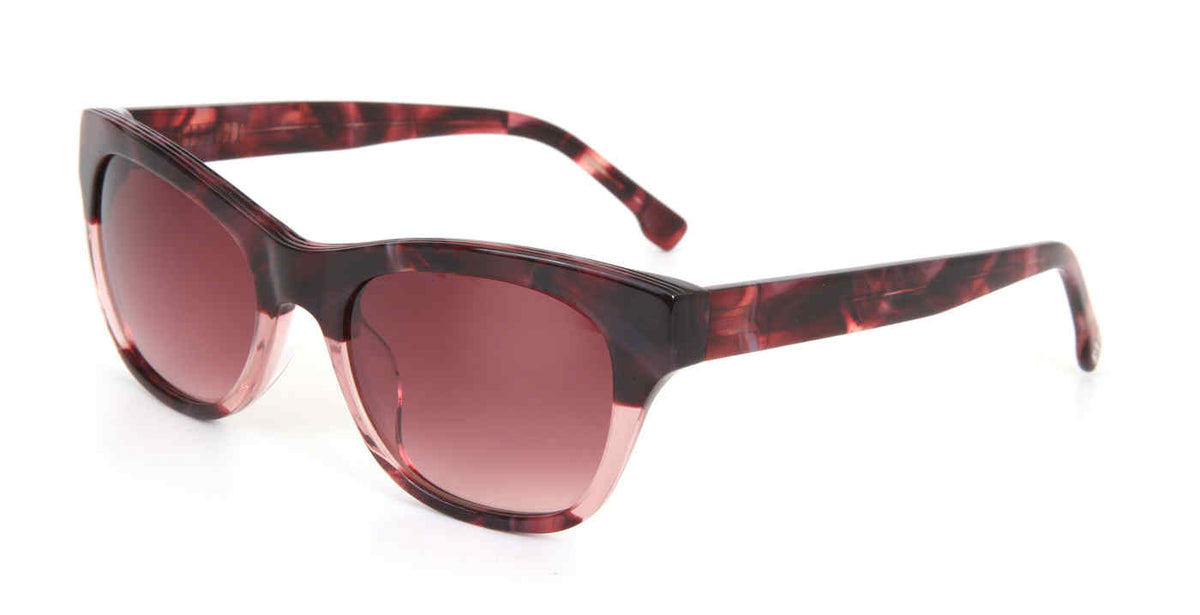 Gap SGP026 women's modified-oval plastic sunglasses in Purple Marble with a patterned full rim, pale pink-toned lower sections, and pink gradient lenses.