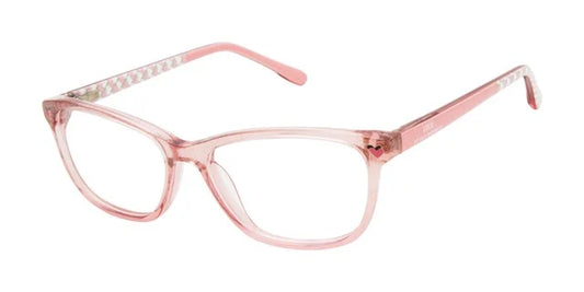 Pink:
Lulu Guinness LK028 Soft Rectangle Eyeglasses in Pink — girls' full cellulose acetate frame
