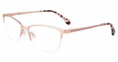 Gap VGP039 women's cat-eye metal eyeglasses in Rose Gold with a semi-rimless front, adjustable nose pads, pink-toned temple accents, and patterned temple tips.