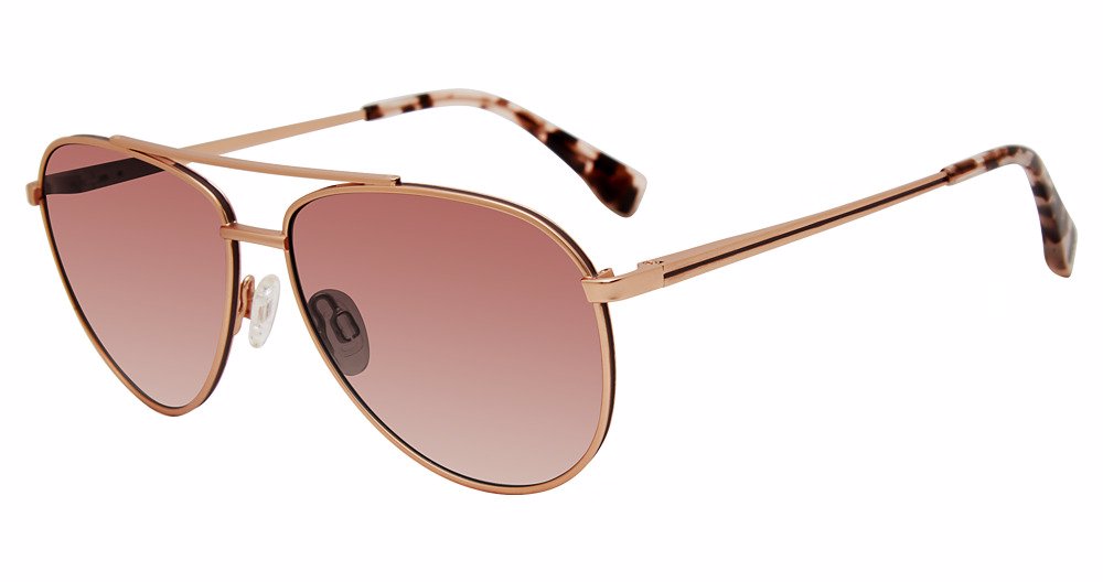 Gap SGP022 women's aviator metal sunglasses in Rose Gold with a full rim, double bridge, pink-brown gradient lenses, and patterned temple tips.

