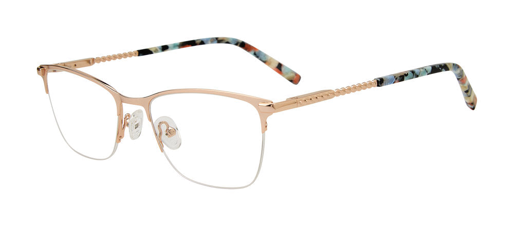 Jones New York VJON508 Cat Eye Eyeglasses in Rose Gold — women's semi-rimless metal frame
