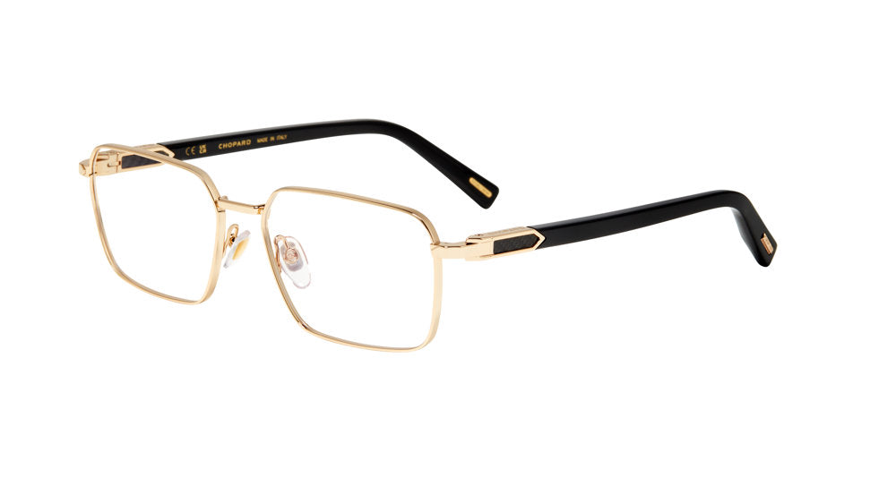 Chopard VCHM36 men's square full-rim eyeglasses in Rose Gold with black temples.⠋


