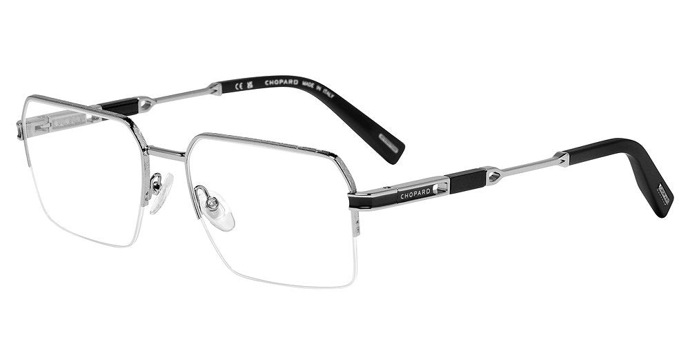  Chopard VCHM37 men's square semi-rimless eyeglasses in Ruthenium with black temple sections.