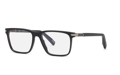 Chopard VCH409 men's square full-rim eyeglasses in Sandblasted Black with silver-tone temple accents.

