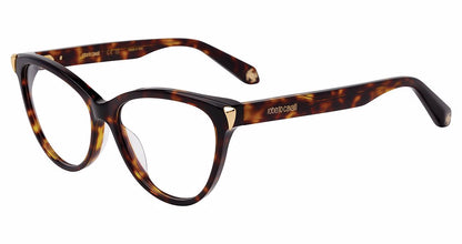 Roberto Cavalli VRC102M women's butterfly eyeglasses in Shiny Brown Yellow Havana with warm mottling and gold-tone corner accents.

