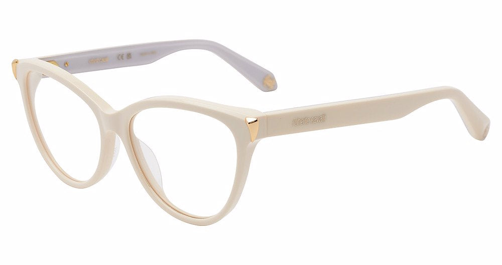 Roberto Cavalli VRC102M women's butterfly eyeglasses in Shiny Full Cream with gold-tone corner accents and branded temples.

