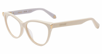 Roberto Cavalli VRC102M women's butterfly eyeglasses in Shiny Full Cream with gold-tone corner accents and branded temples.

