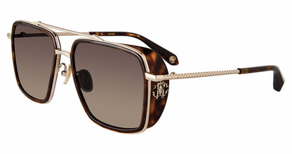 Roberto Cavalli SRC036M unisex navigator sunglasses in Shiny Light Gold with full rims, brown tortoiseshell-patterned surrounds, brown gradient-looking lenses, and textured temples.

