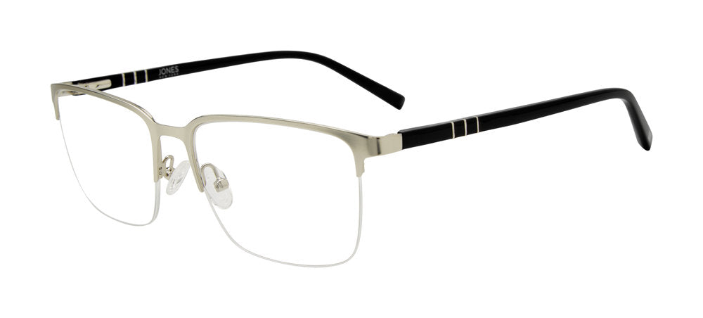 Jones New York VJOM379 Rectangle Eyeglasses in Silver — men's semi-rimless metal frame
