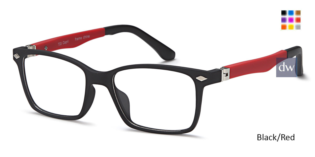 Black/Red Capri Trendy T33 Eyeglasses - Teenager