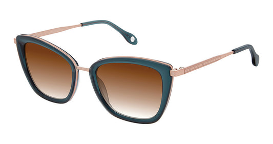 FYSH F-2137 Modified Cat Eye Sunglasses in Teal Copper — women's full acetate combination frame with stainless steel temples
