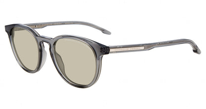 Porsche Design P86025 men's pantos plastic sunglasses in Transp Grey, with translucent gray full rims, pale gray-beige lenses and inset temple accents.

