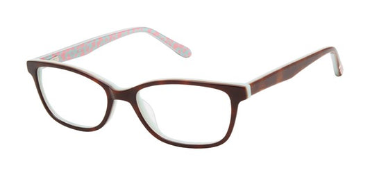 Tortoise Mint:
Lulu Guinness LK029 Soft Rectangle Eyeglasses in Tortoise Mint — girls' full cellulose acetate frame
