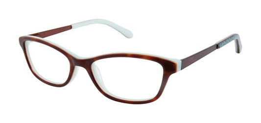 Tortoise Mint:
Lulu Guinness LK023 Soft Cat Eye Eyeglasses in Tortoise Mint — girls' full cellulose acetate frame
