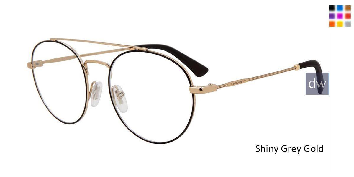 Shiny Grey Gold Police VPL728 Eyeglasses.