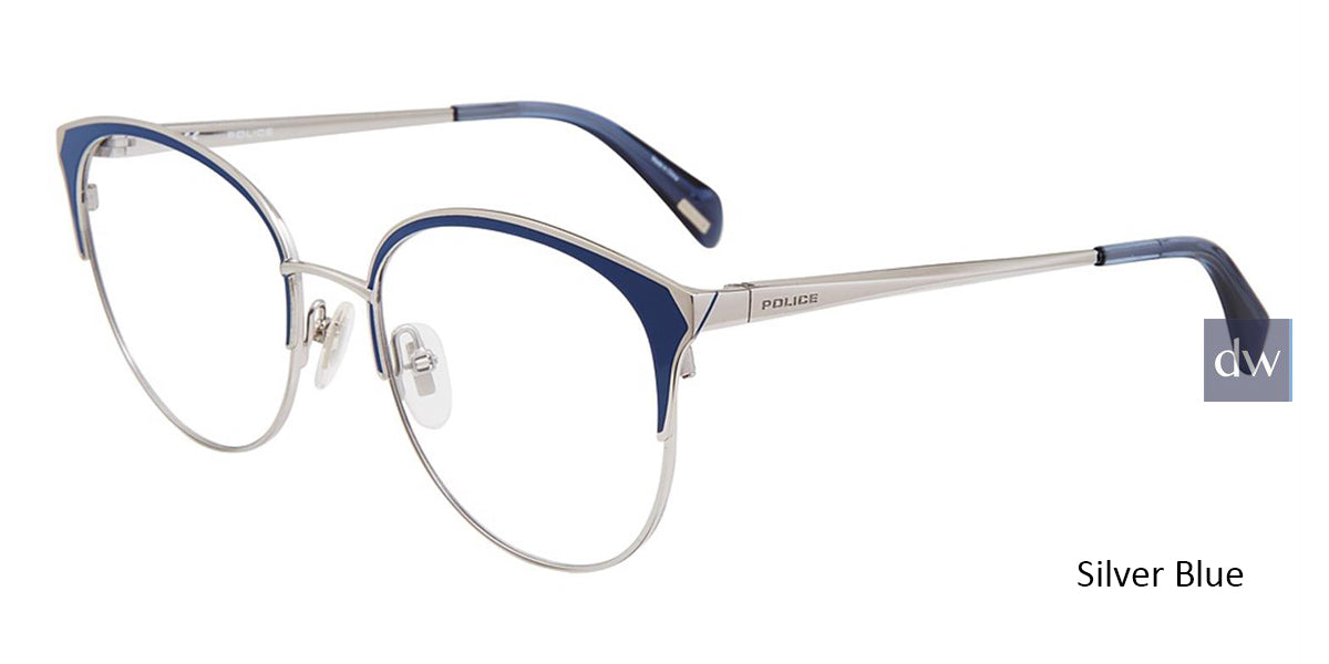 Silver Blue Police VPL843 Eyeglasses.