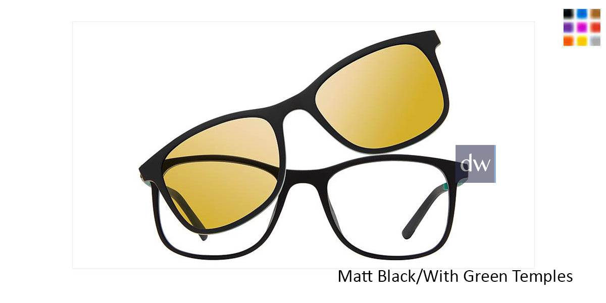 Matt Black/With Green Temples Vivid Collection Vivid 6016 Eyeglasses - Teenager.