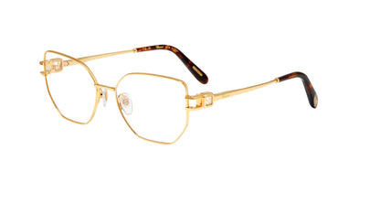 Chopard VCHM45S women's butterfly full-rim eyeglasses in Yellow Gold with open geometric temple accents and patterned temple tips.

