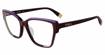 Bordeaux:
Furla VFU718 Square Eyeglasses in Bordeaux — women's full plastic frame, spring hinges, prescription-ready
