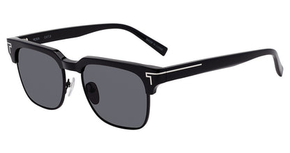 Black:
TUMI STU514 Square Sunglasses in Black — men's full-rim metal frame with sculpted temples and silver-tone TUMI T logo
