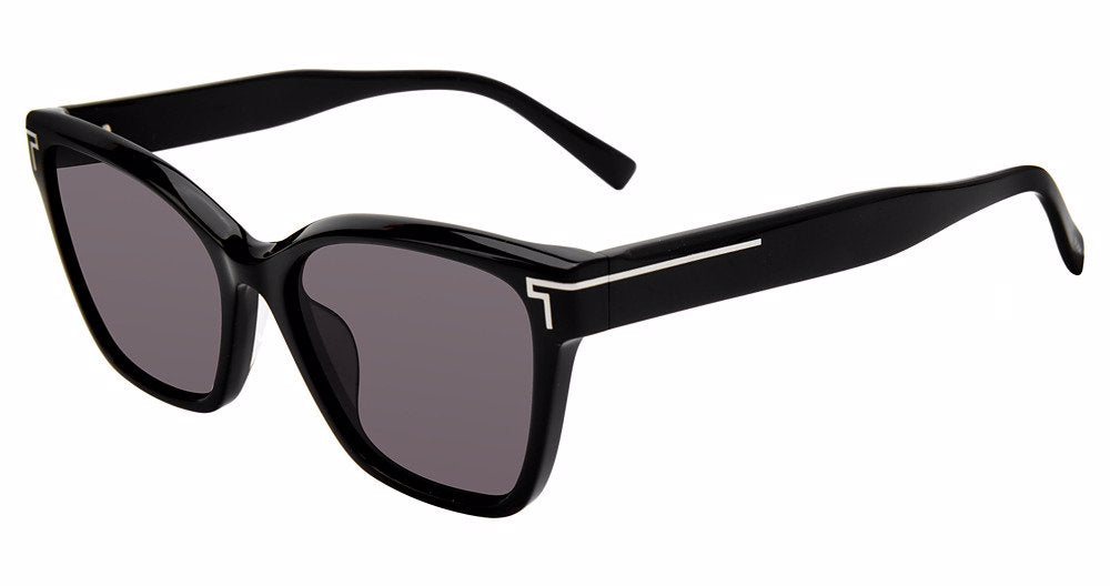 Black:
TUMI STU512 Square Sunglasses in Black — women's full-rim acetate frame with sculpted temples and silver-tone linear accents

