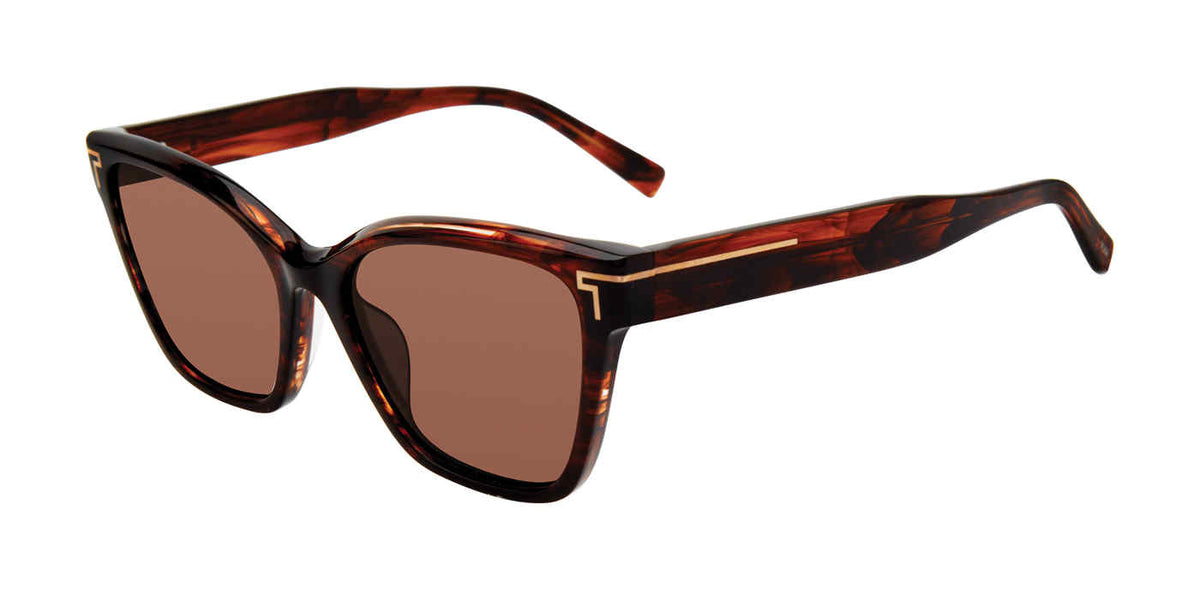 Brown Smoke:
TUMI STU512 Square Sunglasses in Brown Smoke — women's full-rim acetate frame with sculpted temples and silver-tone linear accents
