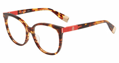 Brown Yellow Havana:
Furla VFU720 Butterfly Eyeglasses in Brown Yellow Havana — women's full plastic frame, spring hinges, prescription-ready
