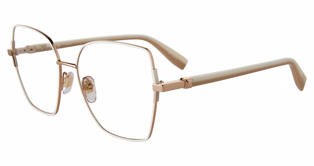 Copper Gold:
Furla VFU726 Geometric Eyeglasses in Copper Gold — women's full metal frame, spring hinges, prescription-ready
