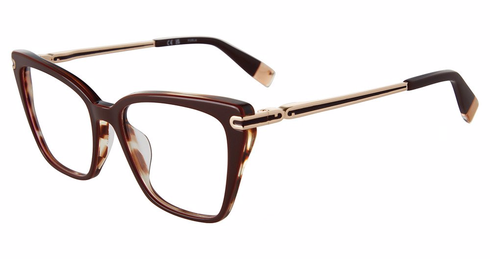 Dark Brown:
Furla VFU724 Square Eyeglasses in Dark Brown — women's full plastic frame, spring hinges, prescription-ready
