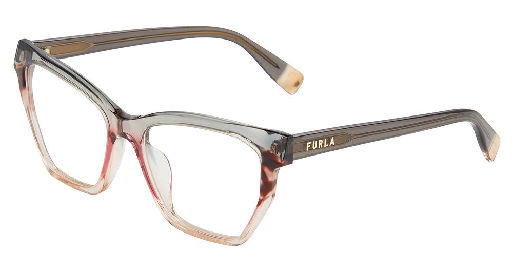 Grey Grad. Pink:
Furla VFU868V Geometric Eyeglasses in Grey Grad. Pink — women's full plastic frame, no hinges, prescription-ready

